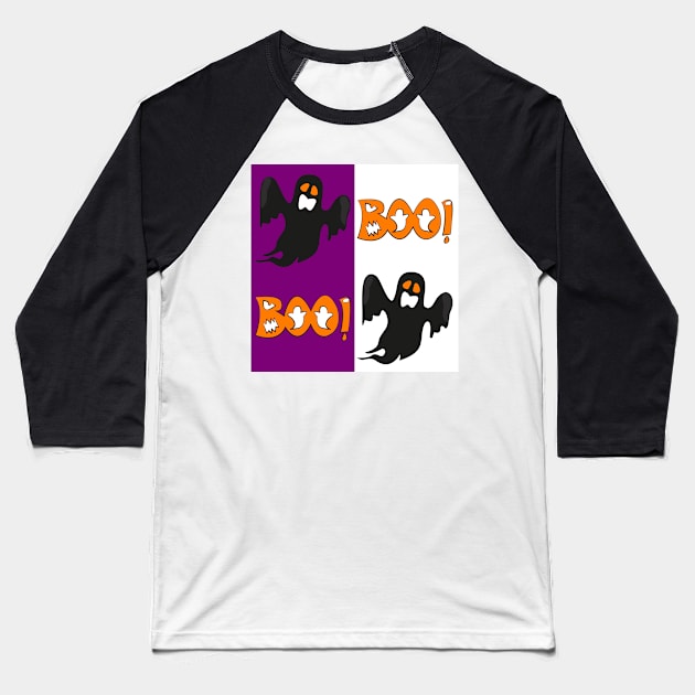 Halloween ghost boo on purple Baseball T-Shirt by YamyMorrell